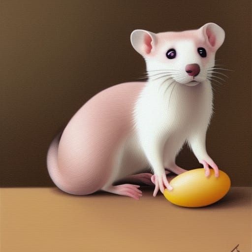 Anime-Style Portrait of Ferret Holding Egg