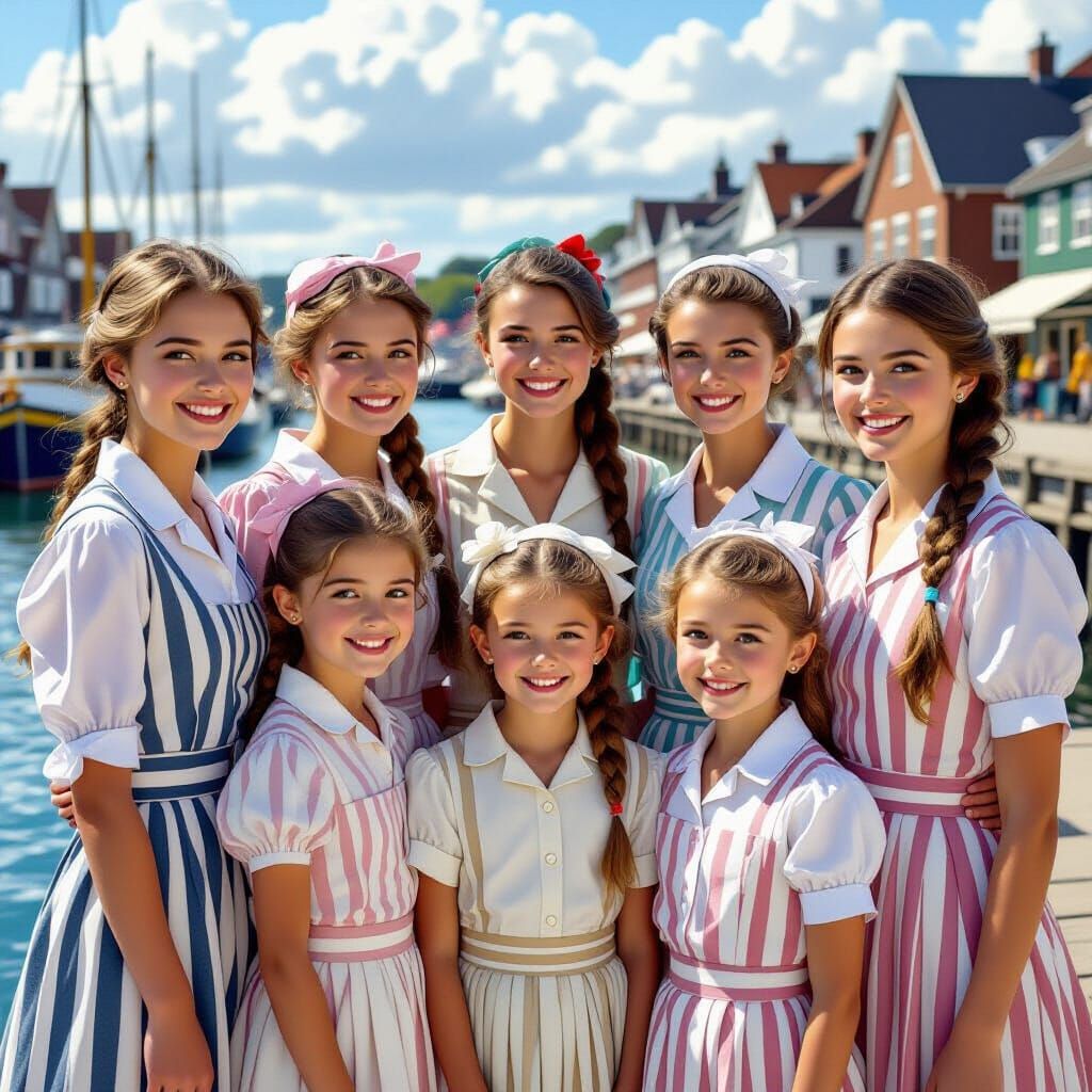 Children Gather at Harbour in Digital Painting Style