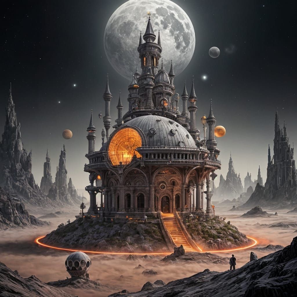 Ochre Planet with Skeletons and Spaceship