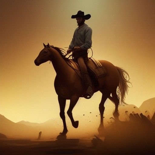 Cowboy on Horse Plays Synth in Western Scene