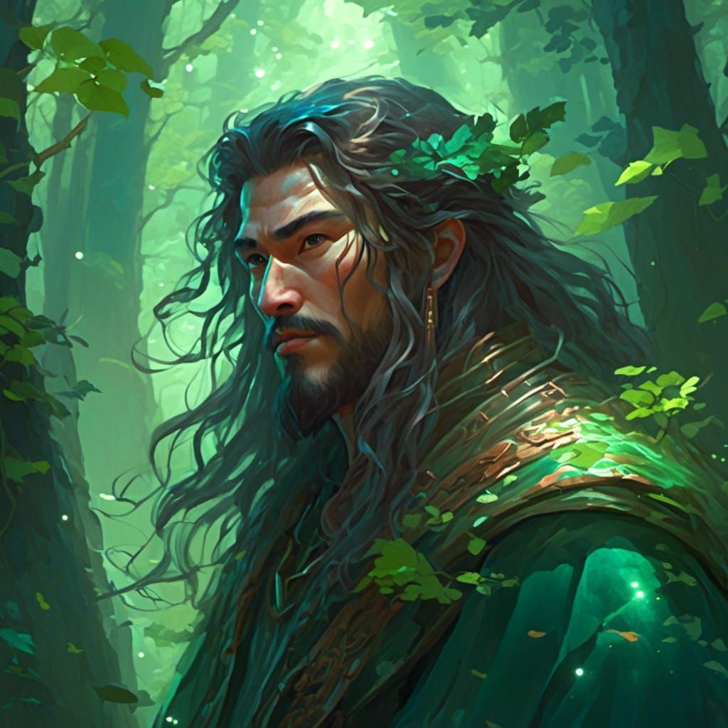 Wizard in Enchanted Forest with Glowing Aura