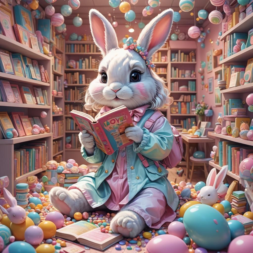 Pastel Bunny's Love of Reading in Candy Art