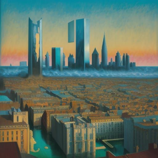 Dreamlike Cityscape Melts in Vibrant Oil Painting