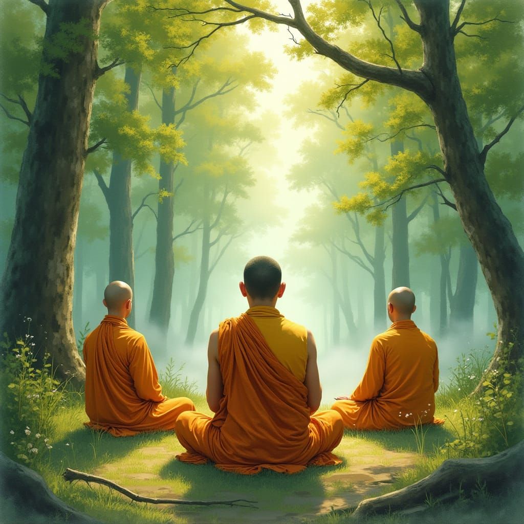 Meditative Forest Scene in Watercolor Style