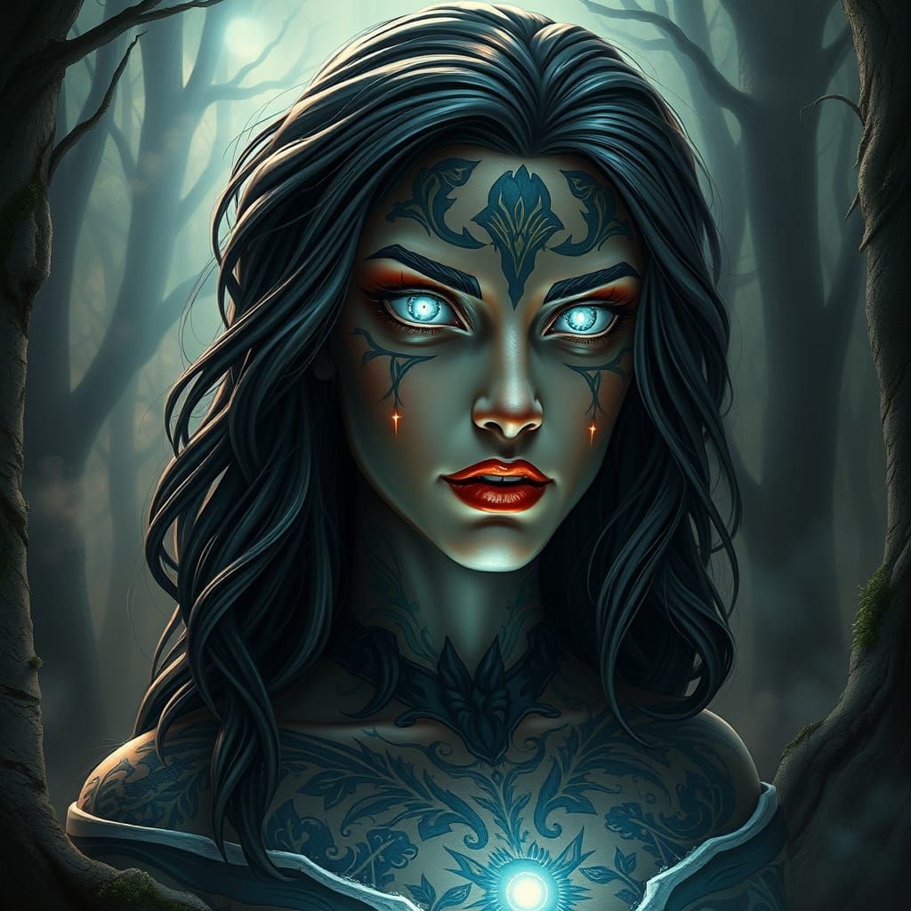 Sorceress Casting Magic in Enchanted Forest