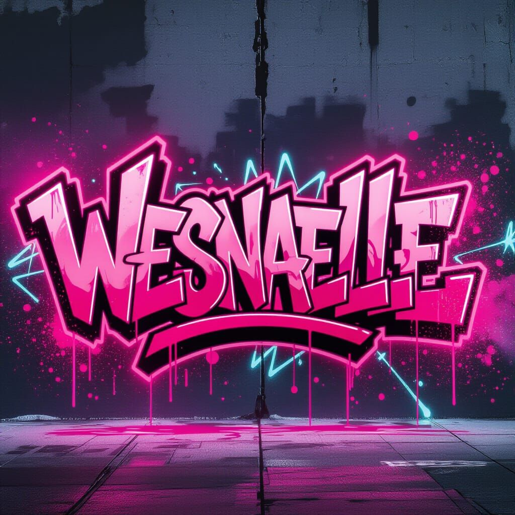 Wesnaelle Graffiti Tag in Hot Pink Urban Street Art Style