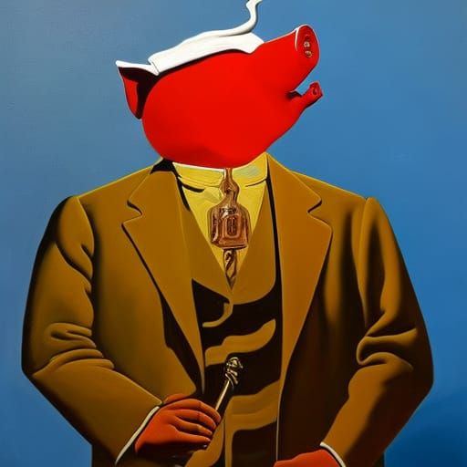 Surreal Pig Portrait in De Chirico Style