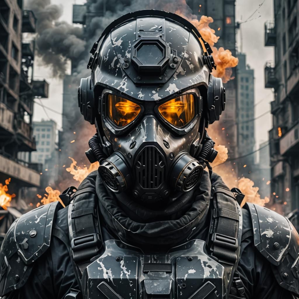 Futuristic Soldier in Cyberpunk Double Exposure