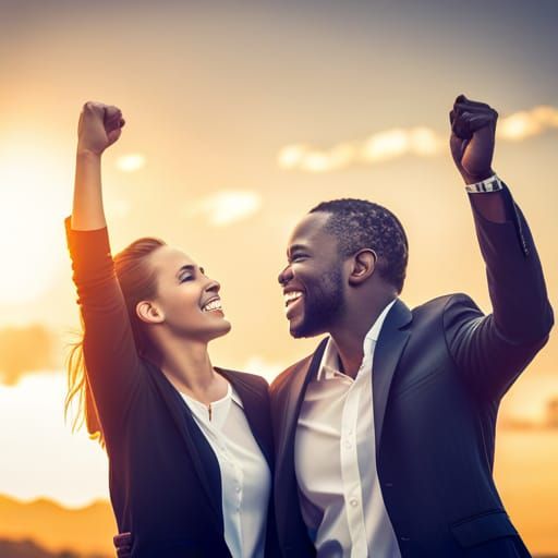 Smiling Couple in Triumph: Professional Bokeh Photography