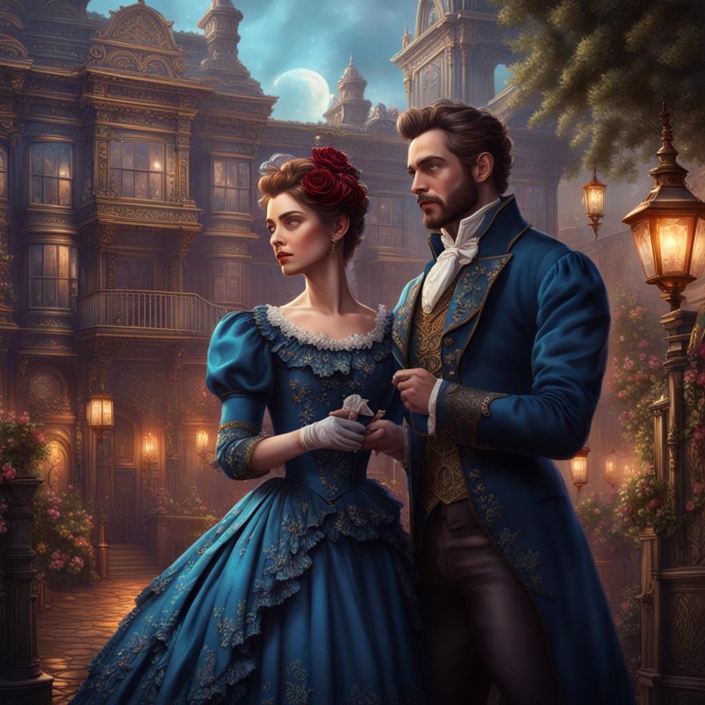 Victorian Romance Book Cover: Detailed Matte Painting