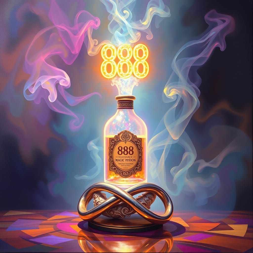 Surreal Mystic Scene with Glowing 888 Symbol