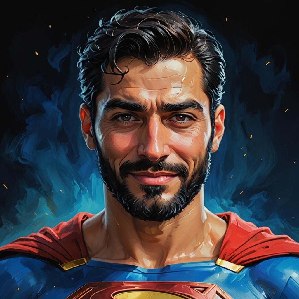 Epic Impressionist Superman Portrait in Gold Sky