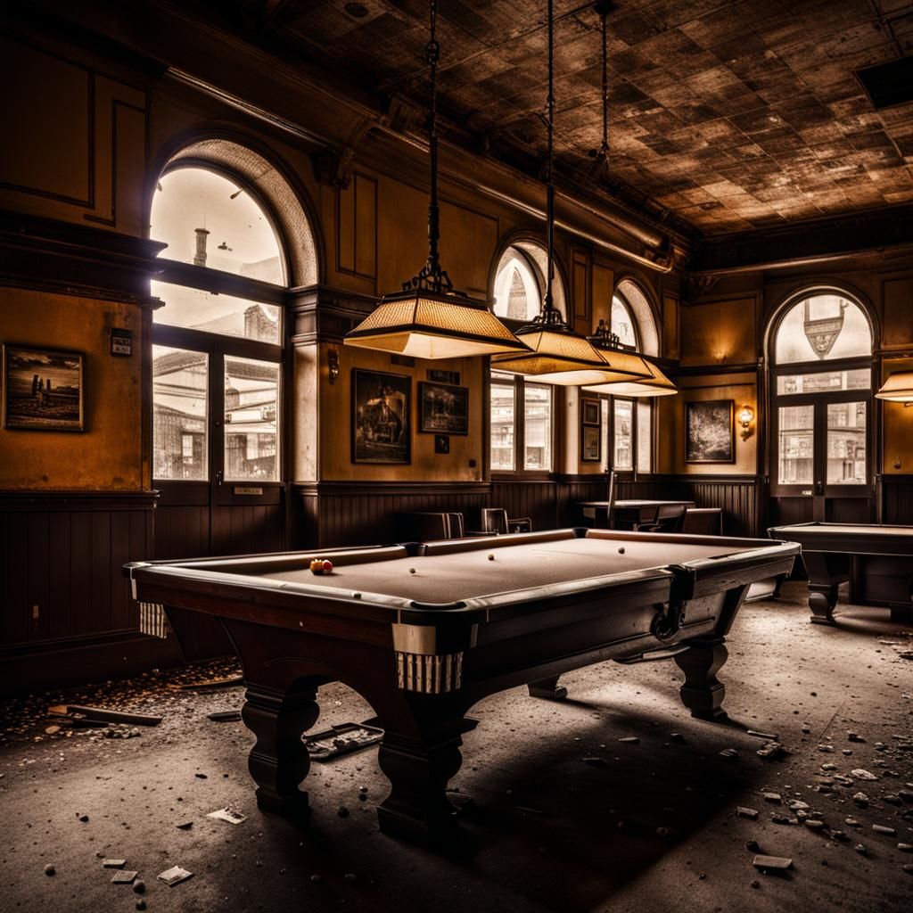Nostalgic Abandoned Billiards Pub in Sepia Tone