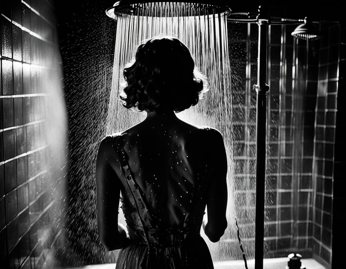Psycho Shower Scene: Vintage Black and White Film Recreation