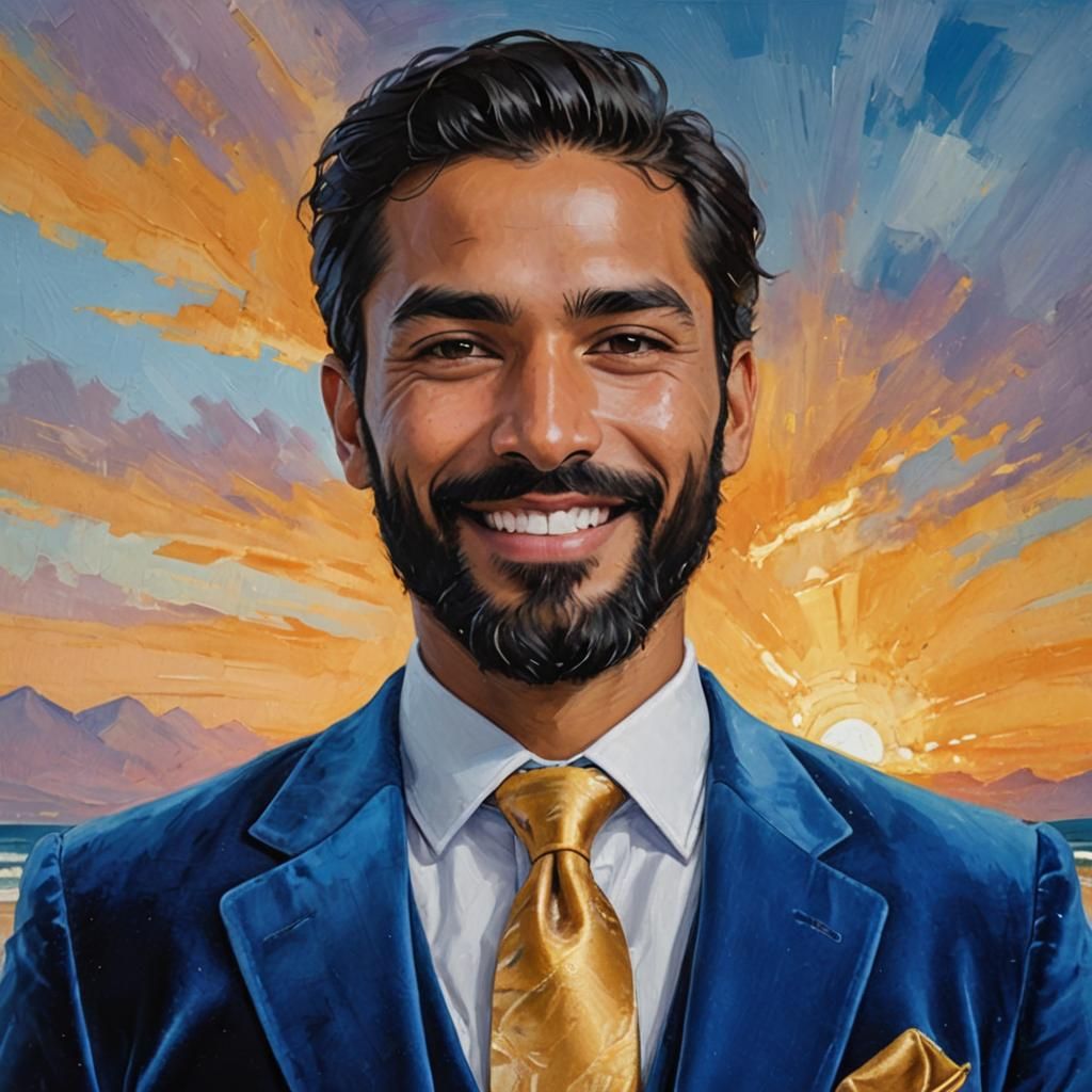 Elegant Man in Blue Velvet Suit, Anime Style