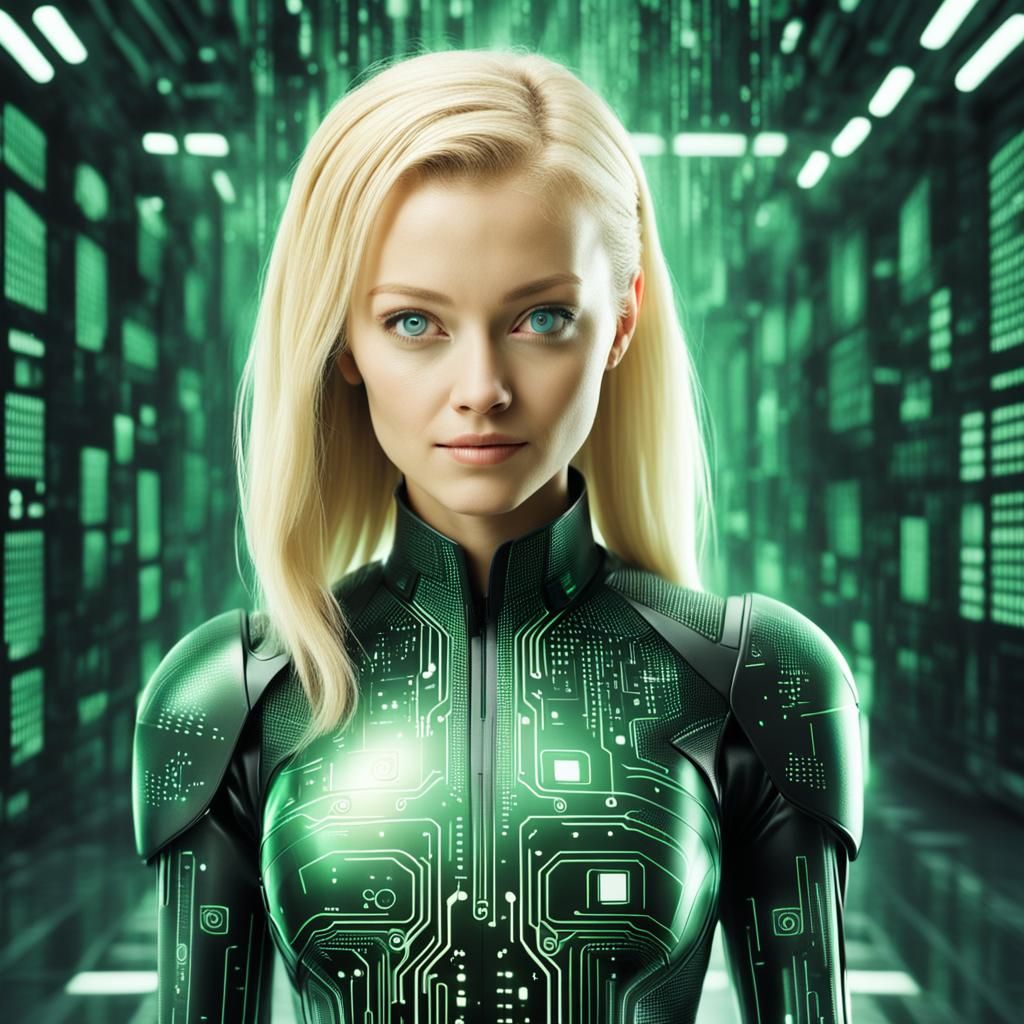 Blonde Woman in Matrix, Cyberpunk AI Future