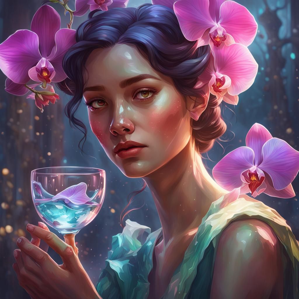 Girl with Glass Orchid: Hyperdetailed Portrait