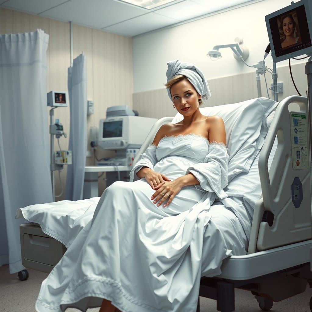 Woman in Wedding Dress on Hospital Bed