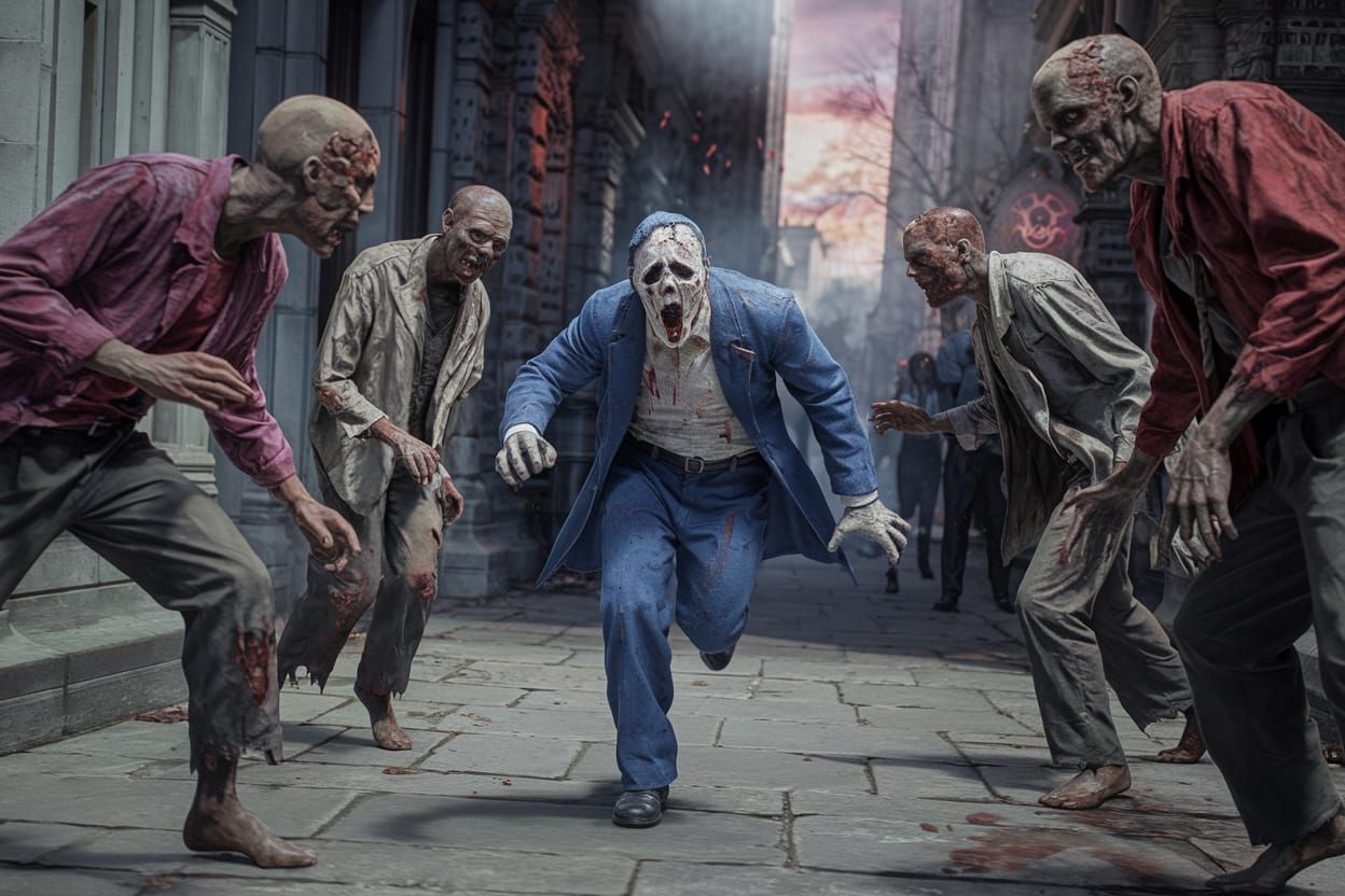 Ghostface's Zombie Nightmare: Hyperrealistic Horror Scene