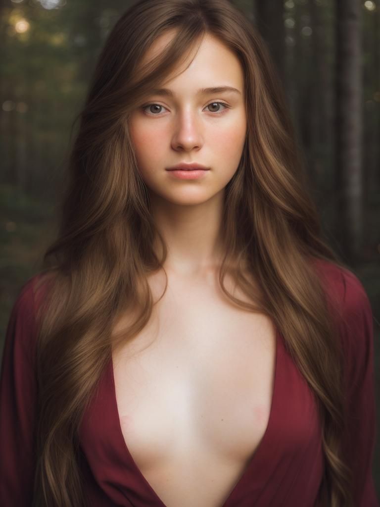 Photorealistic Portrait of Woman on Forest Path
