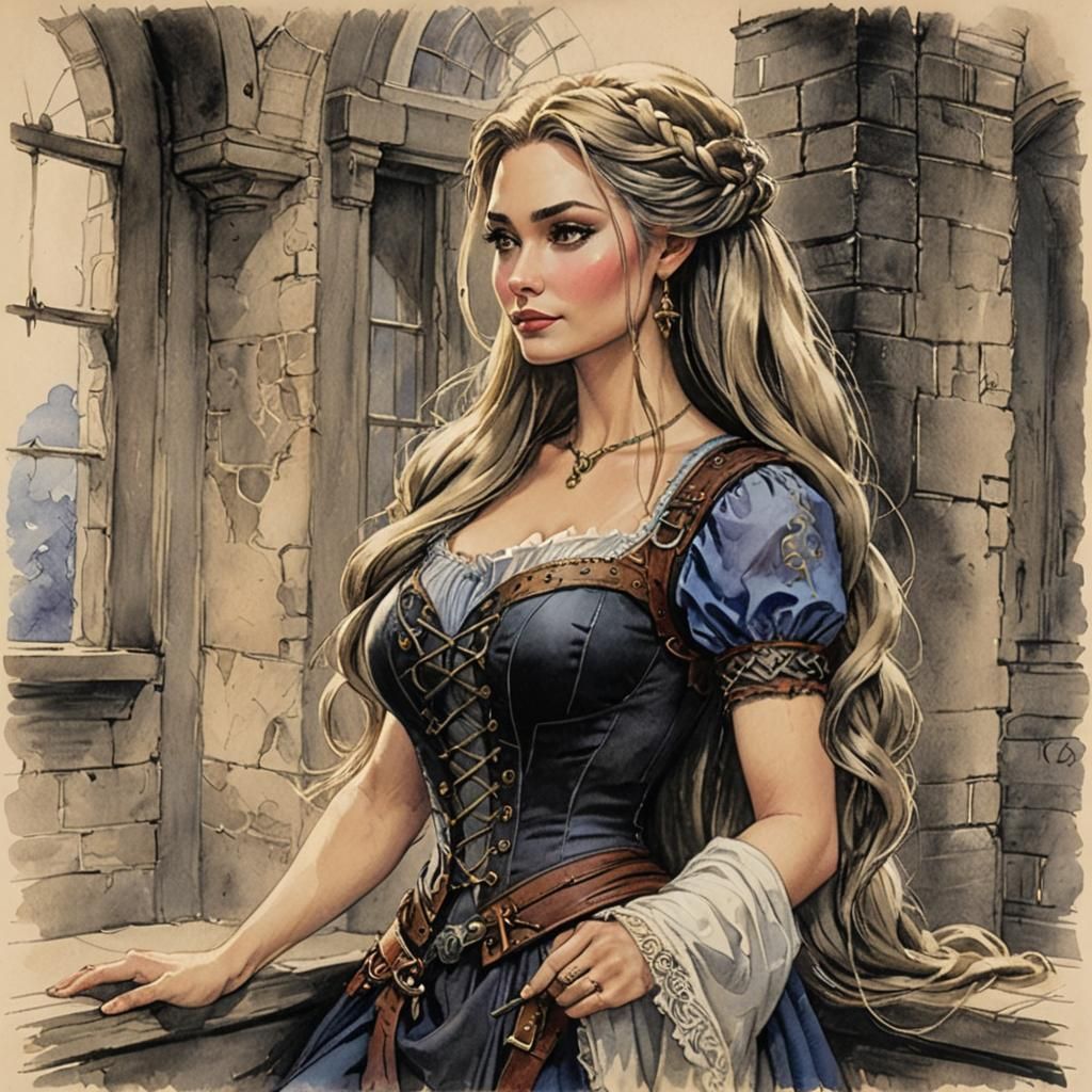 Captivating Rapunzel in Mixed Media Fantasy Art
