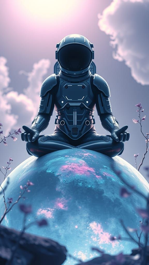 Tranquil Astronaut in Celestial Lotus Pose