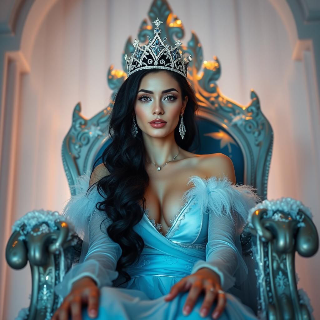 Ice Queen on Throne in Shimmering Palace