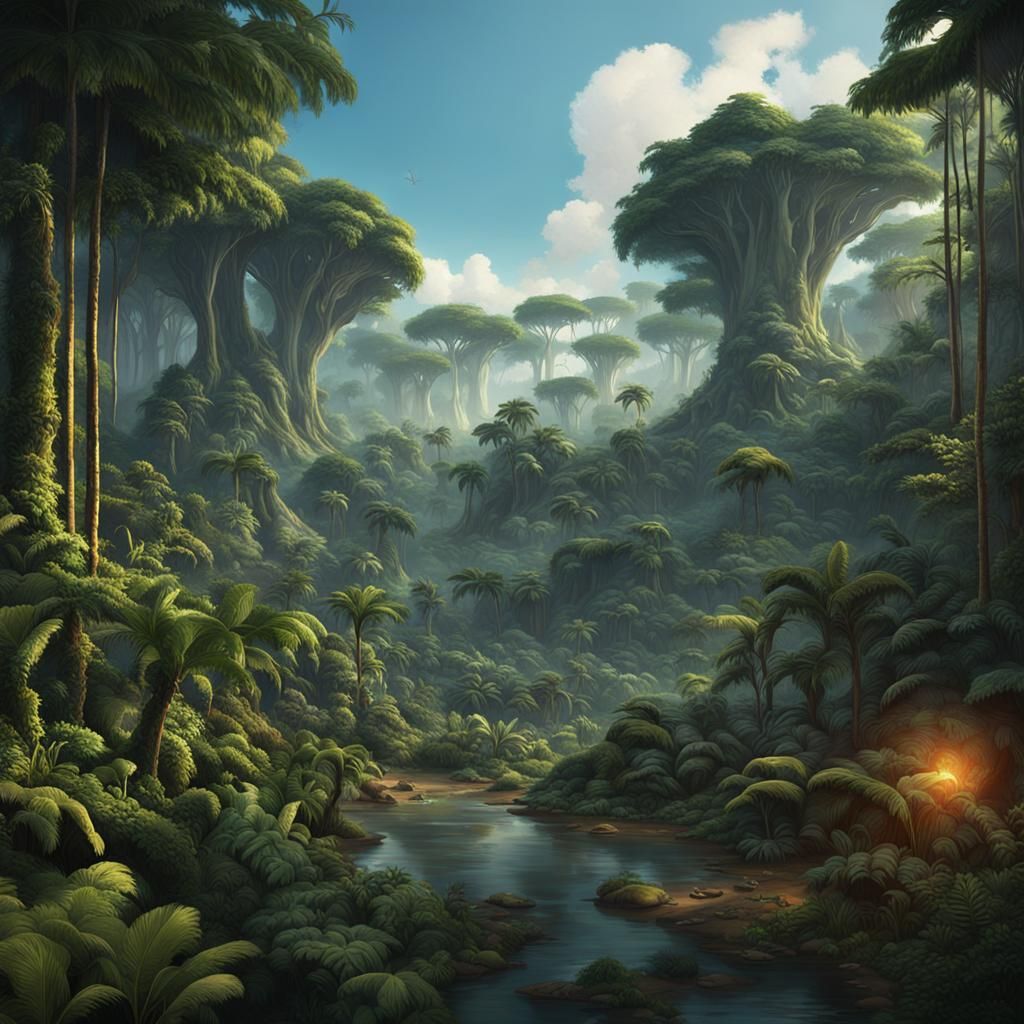 Lush Amazon Forest: Detailed Matte Painting
