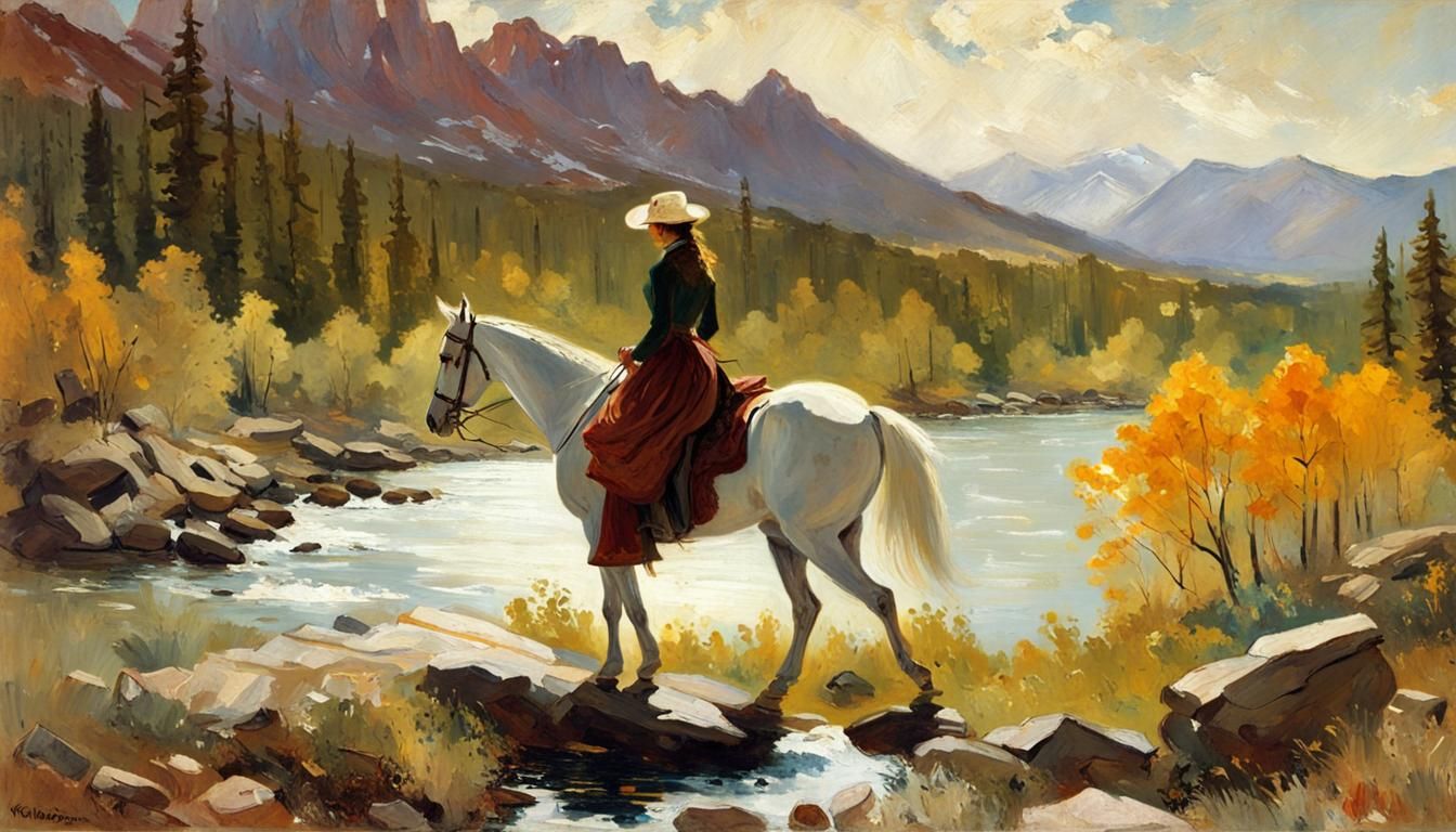 Lady on Horseback in Utah, Winslow Homer Style