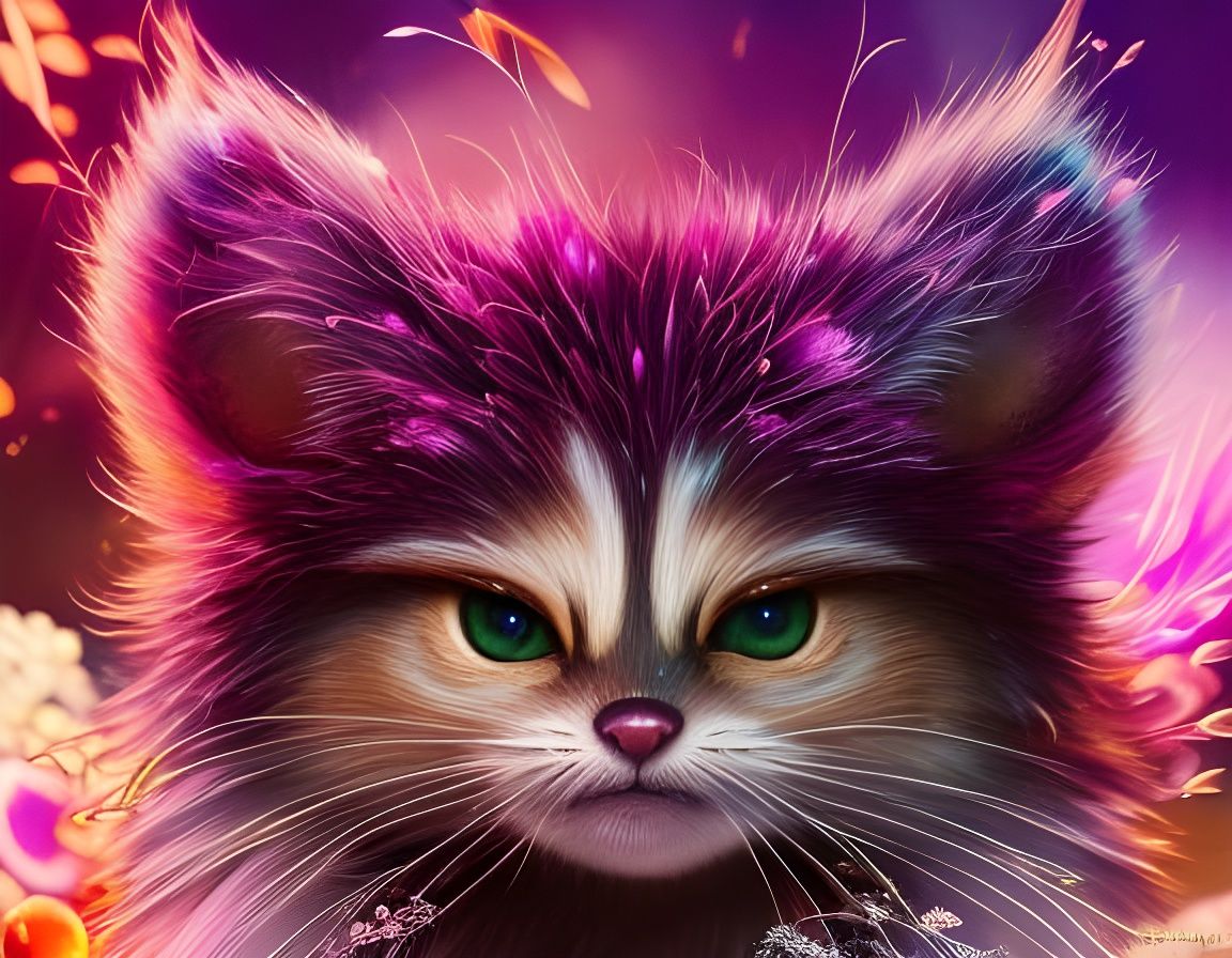 Furry Chibi Pink Raccoon Explosion as Gouache Painting