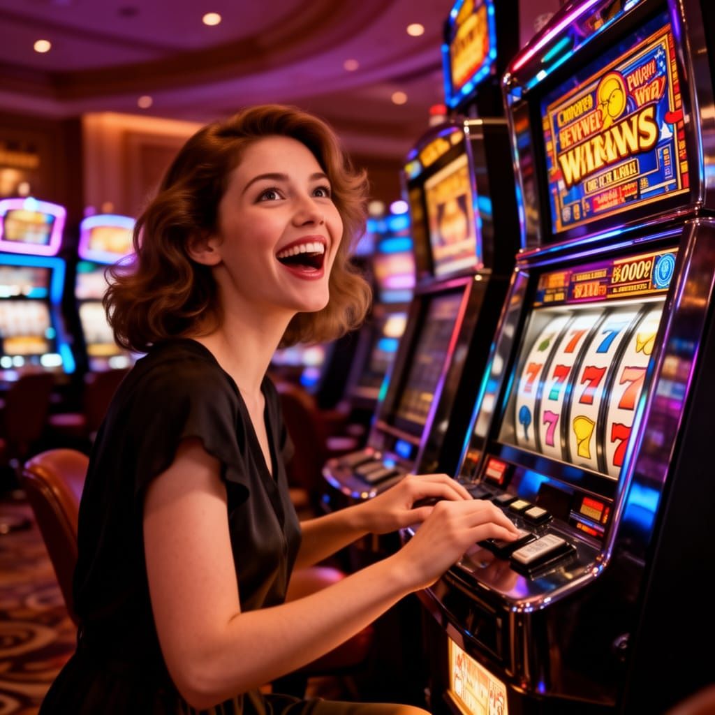 Stunning Woman Wins Big at Slot Machine