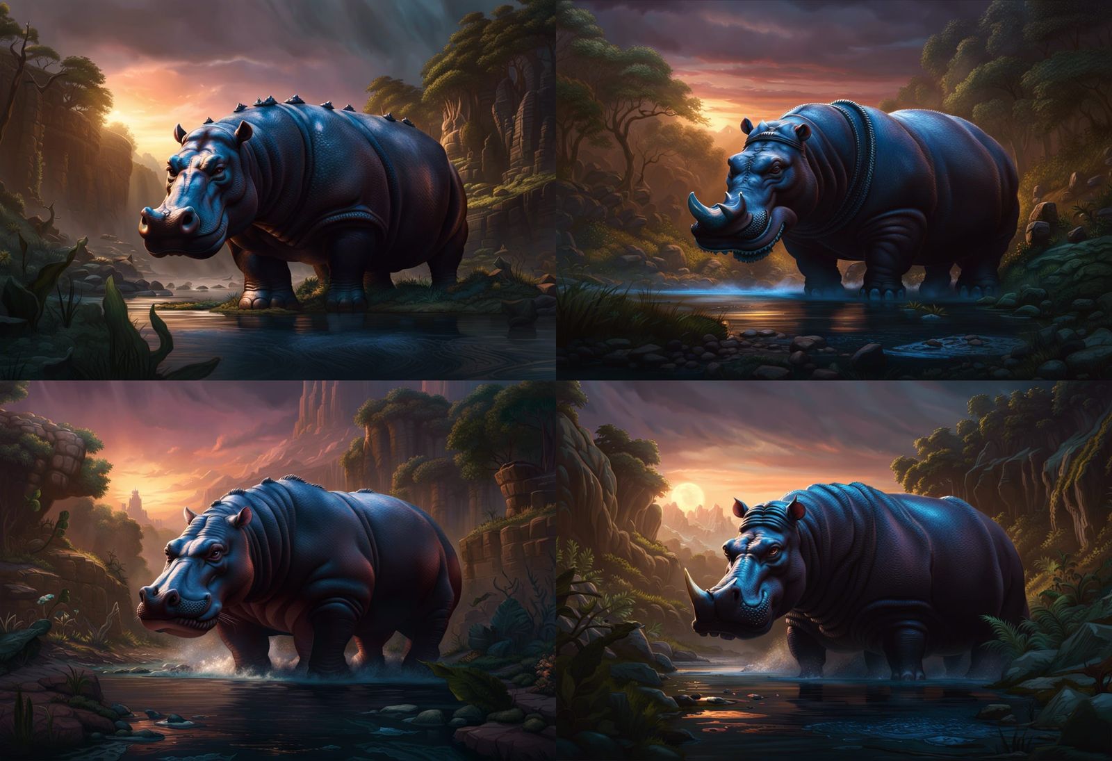 hippopotamus huge enormous fantasy behemoth magical hippo giant, a masterpiece, 8k resolution, dark fantasy concept art,...
