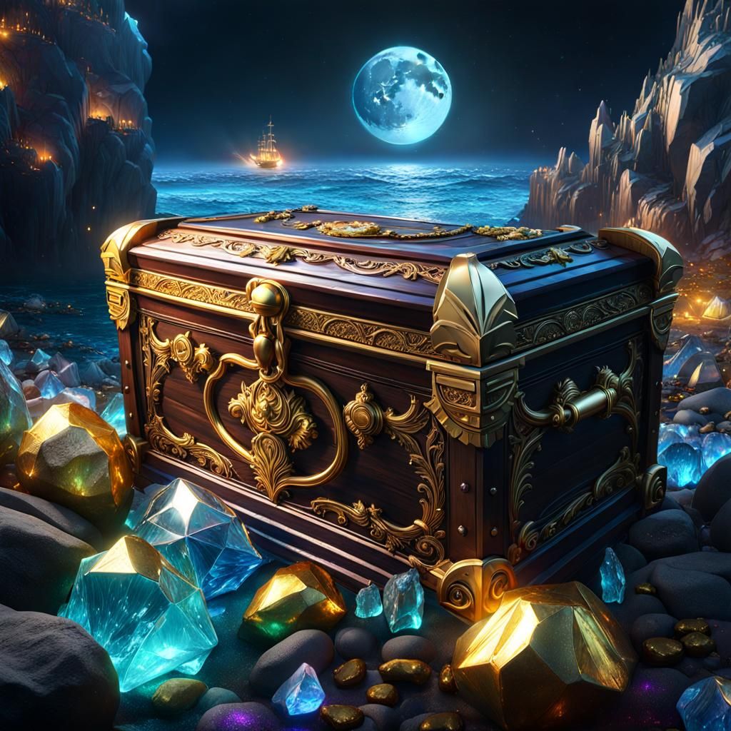 Chaotic Seascape with Treasure Chest, Dark Fantasy Art