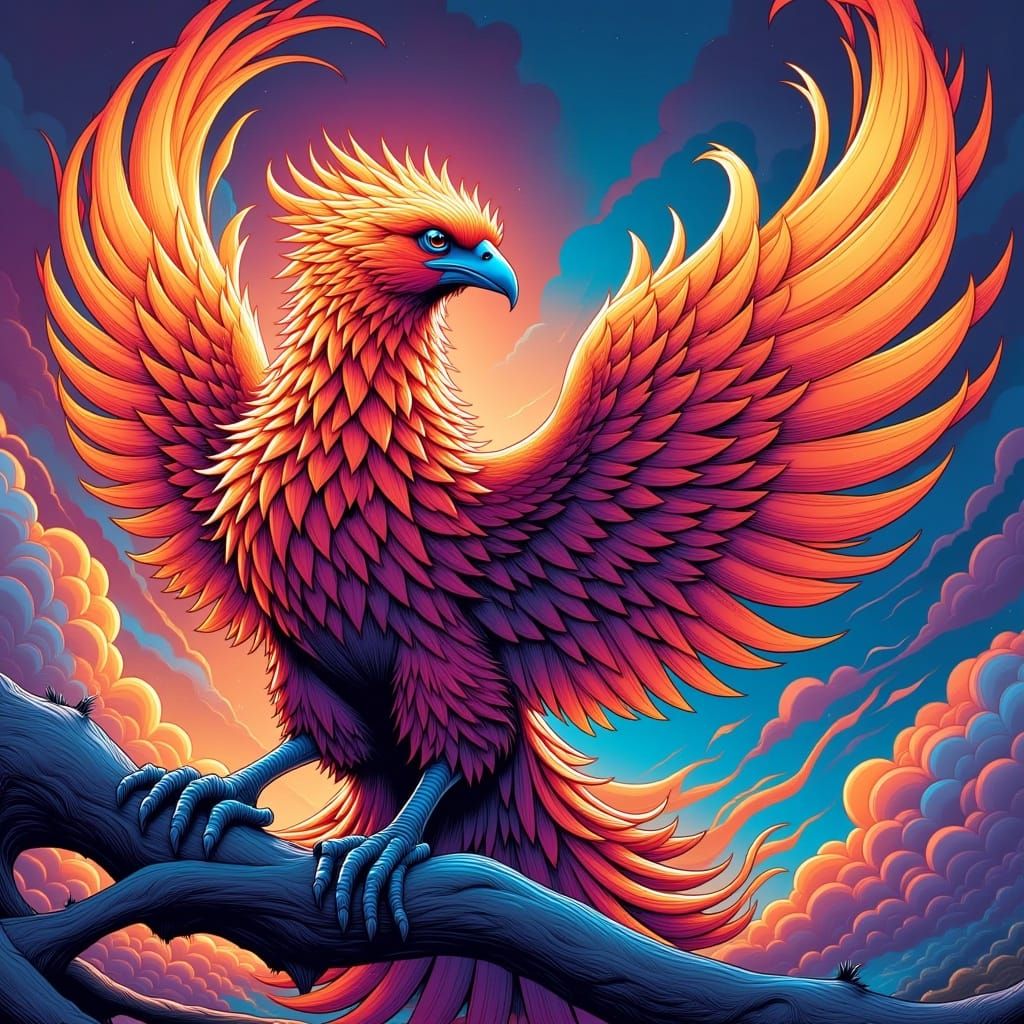 Hyper Detailed Cel-Shaded Phoenix in Vibrant Colors