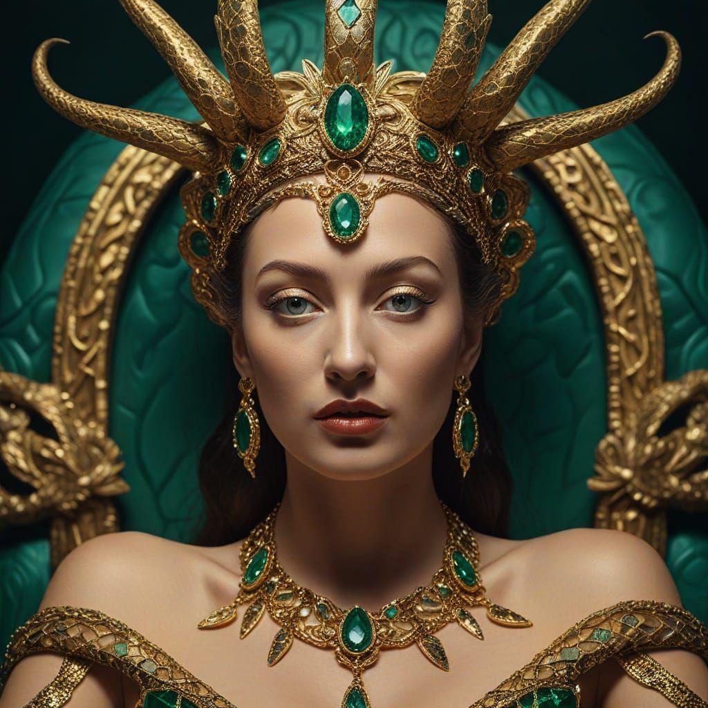 Surreal Snake Queen on Throne in Salvador Dali Style