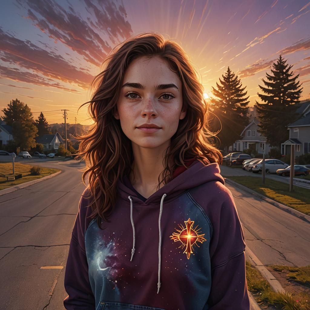 Freckled Girl in Sunset: Digital Matte Painting