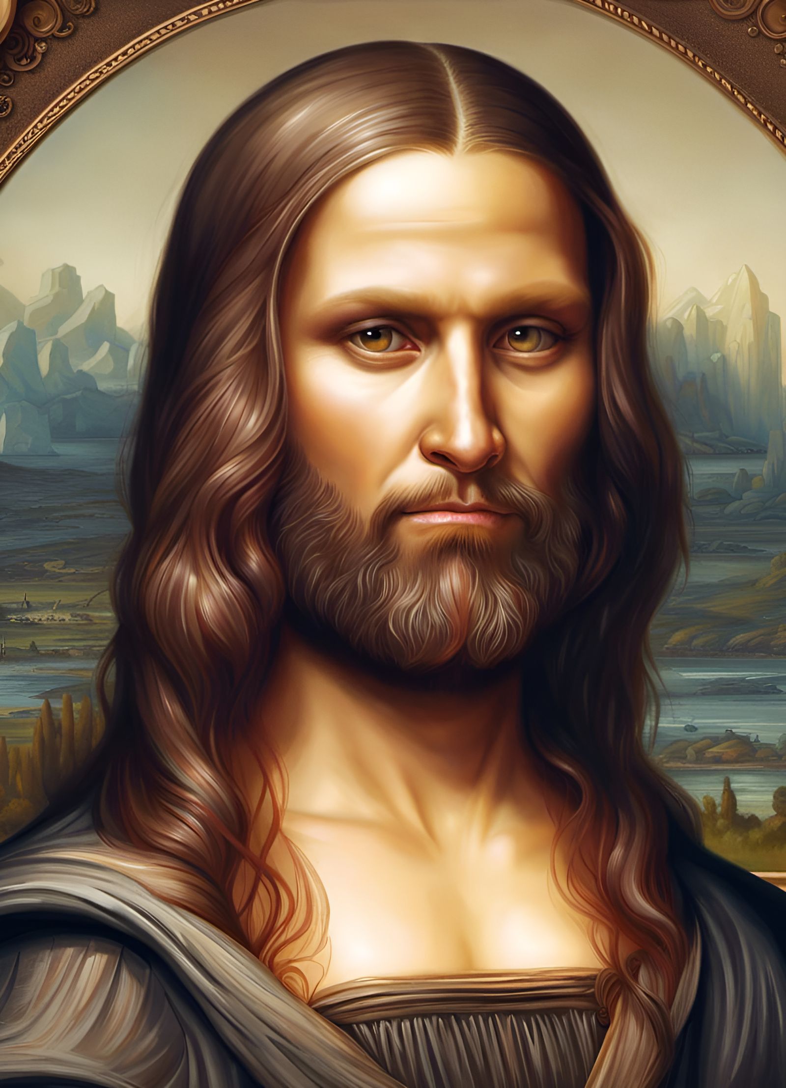 Hyperrealistic Mona Lisa Portrait with Beard
