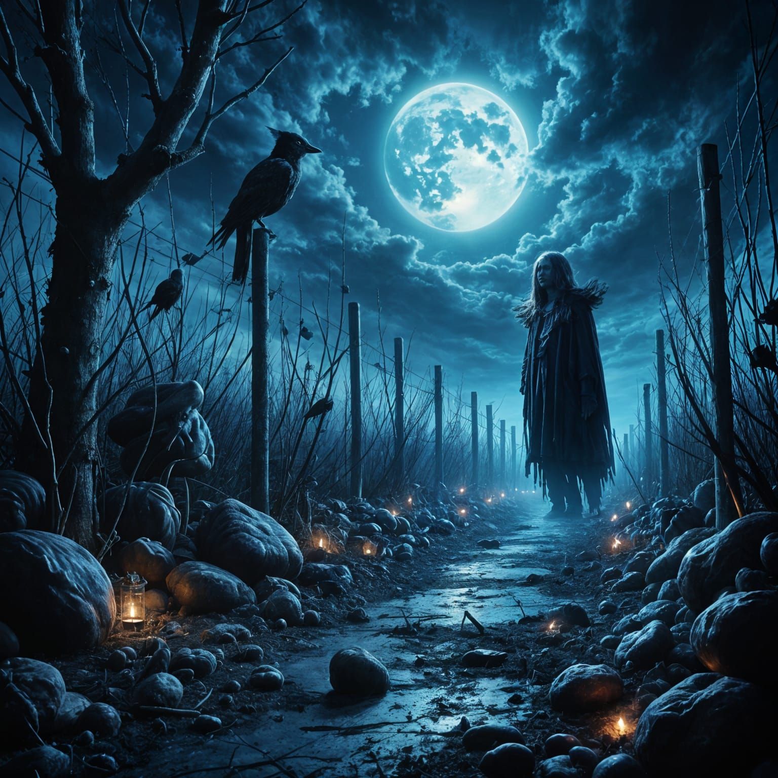 Eerie Watercolor of a Moonlit Abandoned Garden