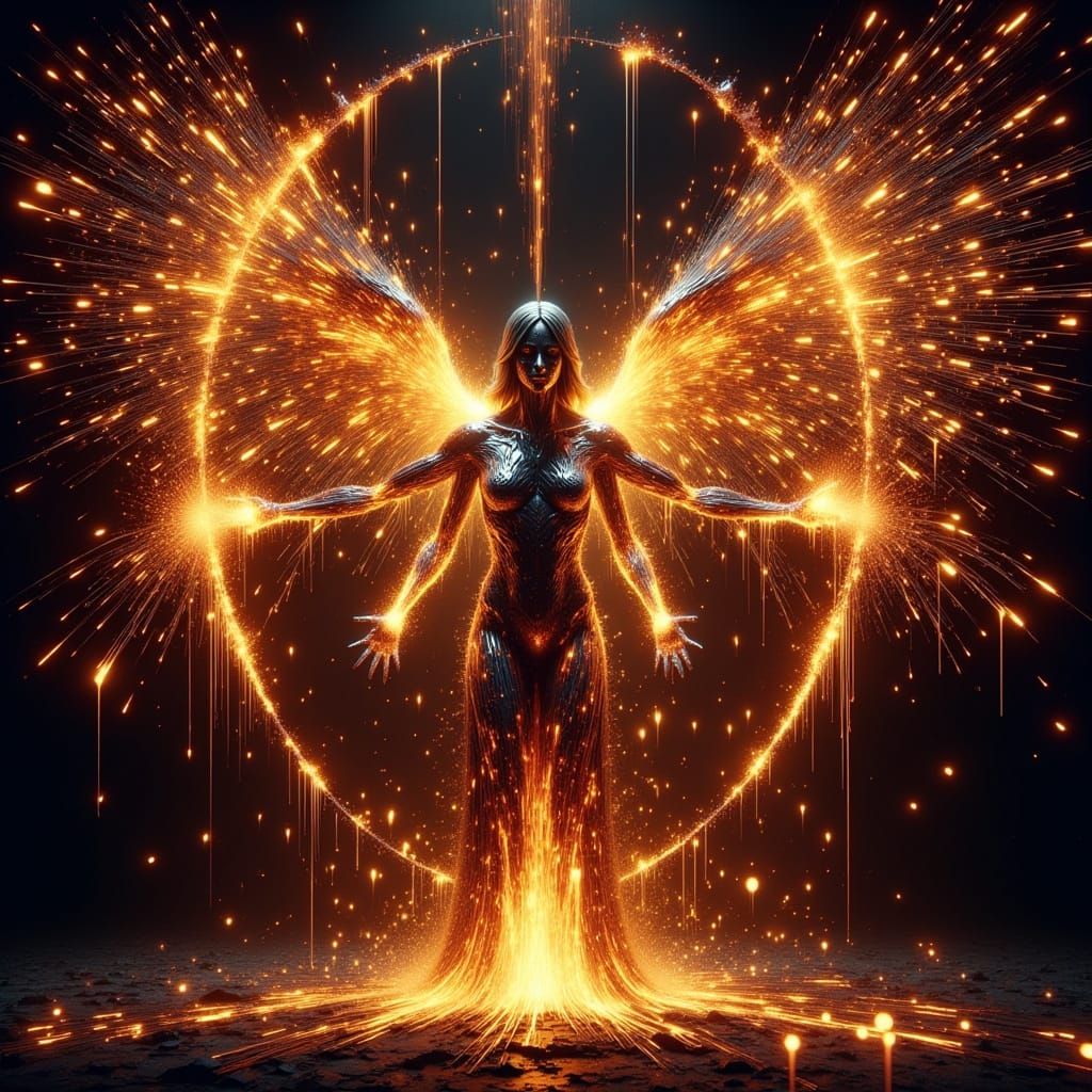 Molten Metal Angel with Glitch Effects