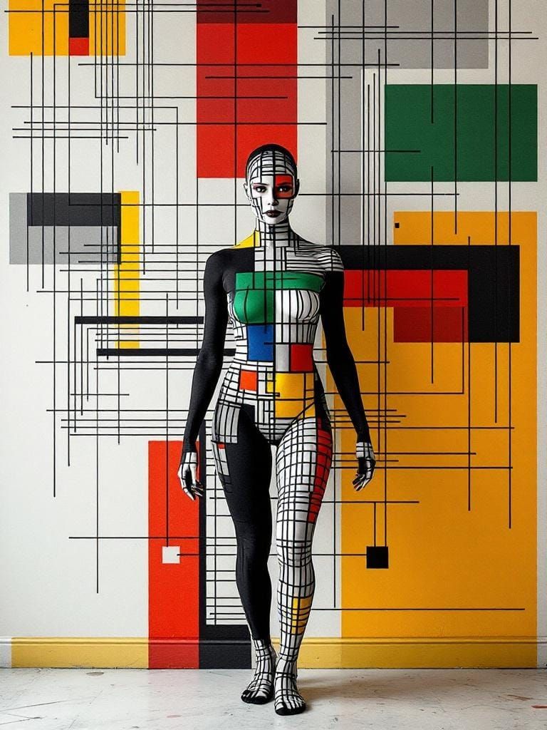 Geometric Woman: Bauhaus Design in Technical Linework