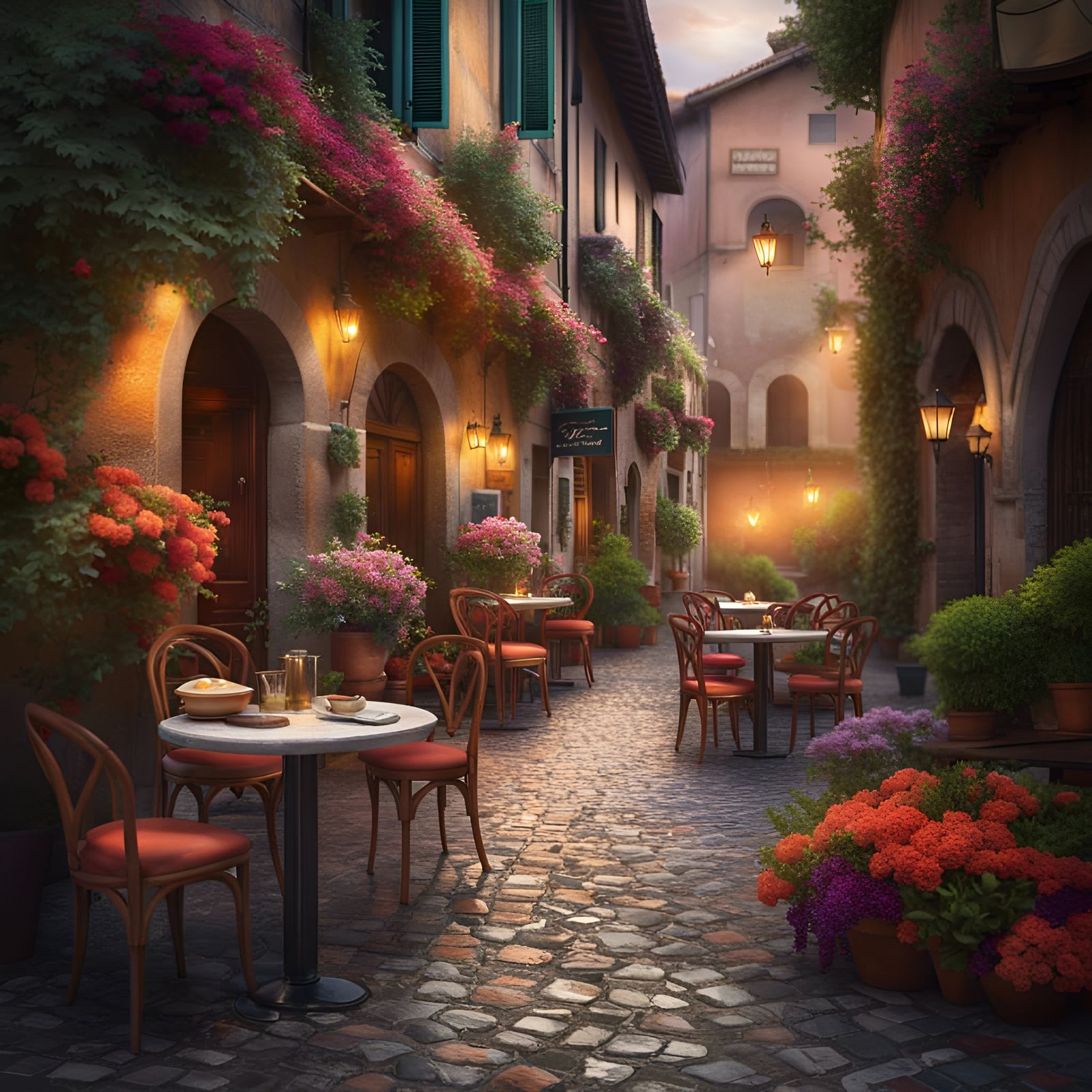 Charming Cafe Scene in Italy: Digital Painting