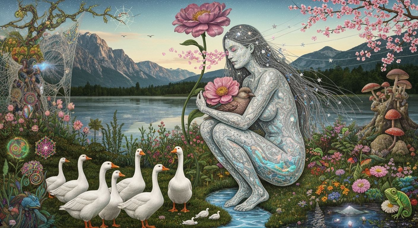 Surreal Fragmented Sculpture of Woman with Stars and Biolumi...