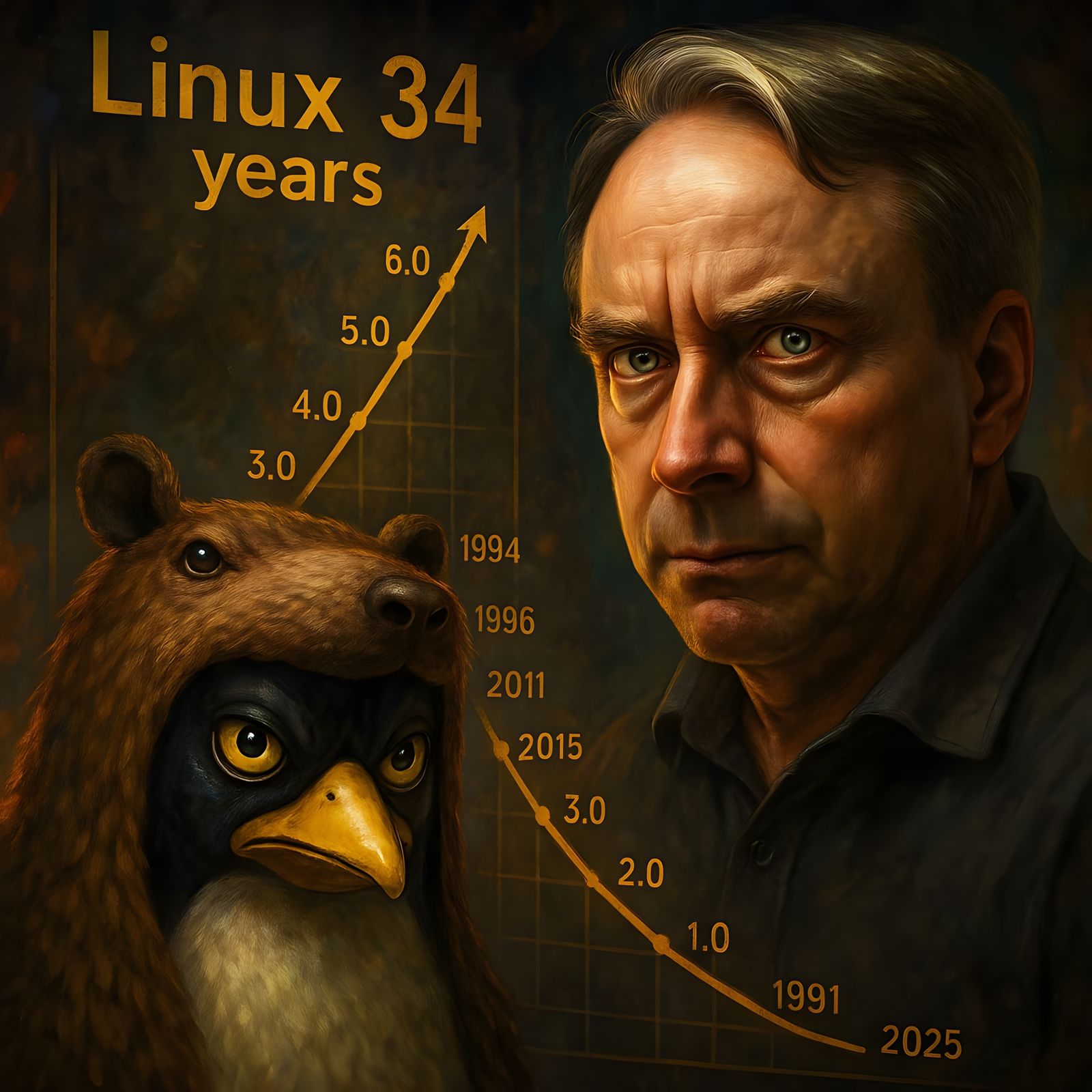 Linus Torvalds Celebrates 34 Years of Linux in Hyperrealism