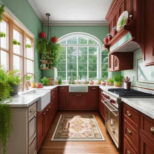 Beautiful Candy Kitchen with Plants in Bokeh