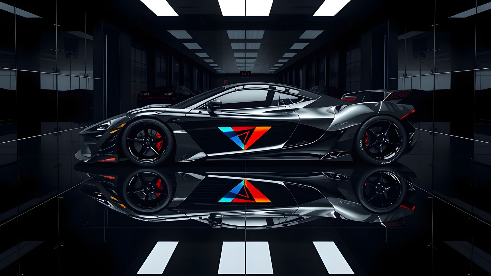 Art Deco Hypercar in Mirrored Room: Pop Art Style