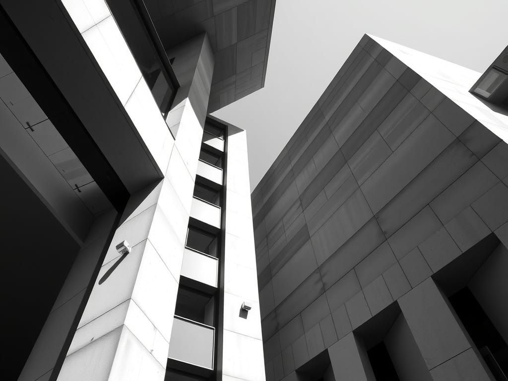 Stark Black and White Cityscapes with Hyperrealist Precision