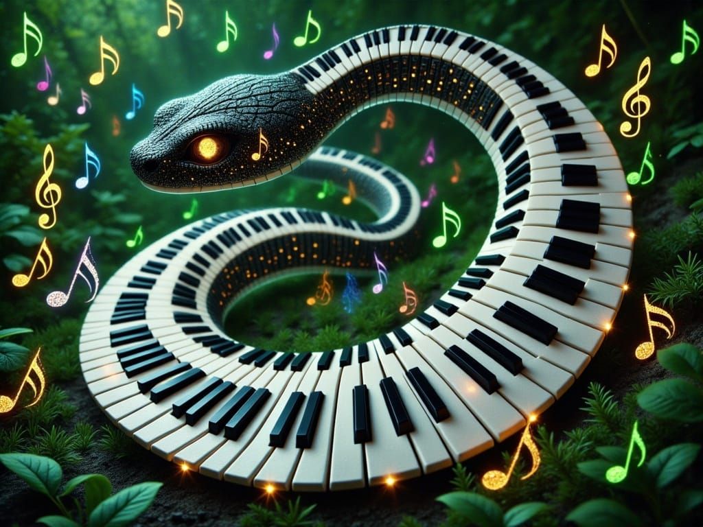 Piano Serpent: A Mesmerizing Musical Entity in Emerald Depth...