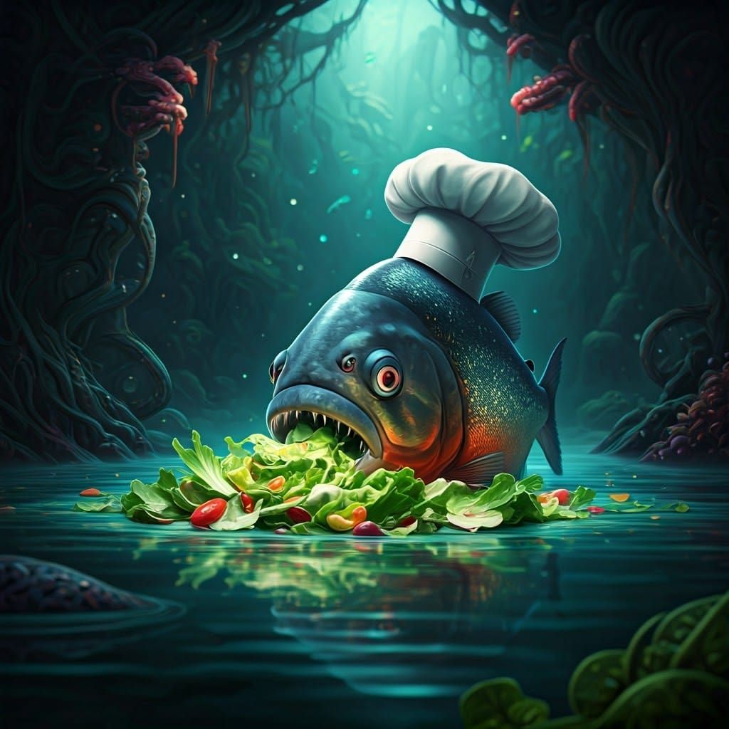 Piranha Chef Enjoys Bioluminescent Salad