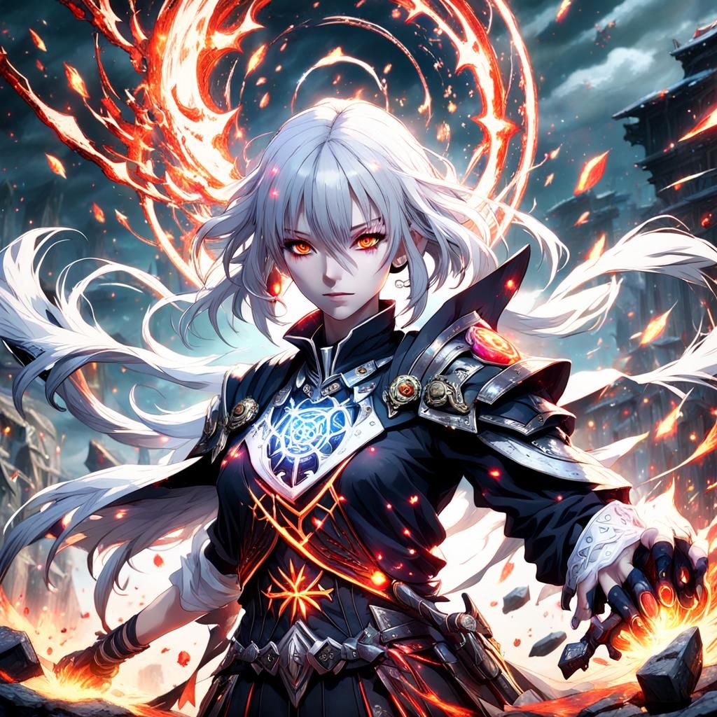 Anime Mage Girl with Magic Circles