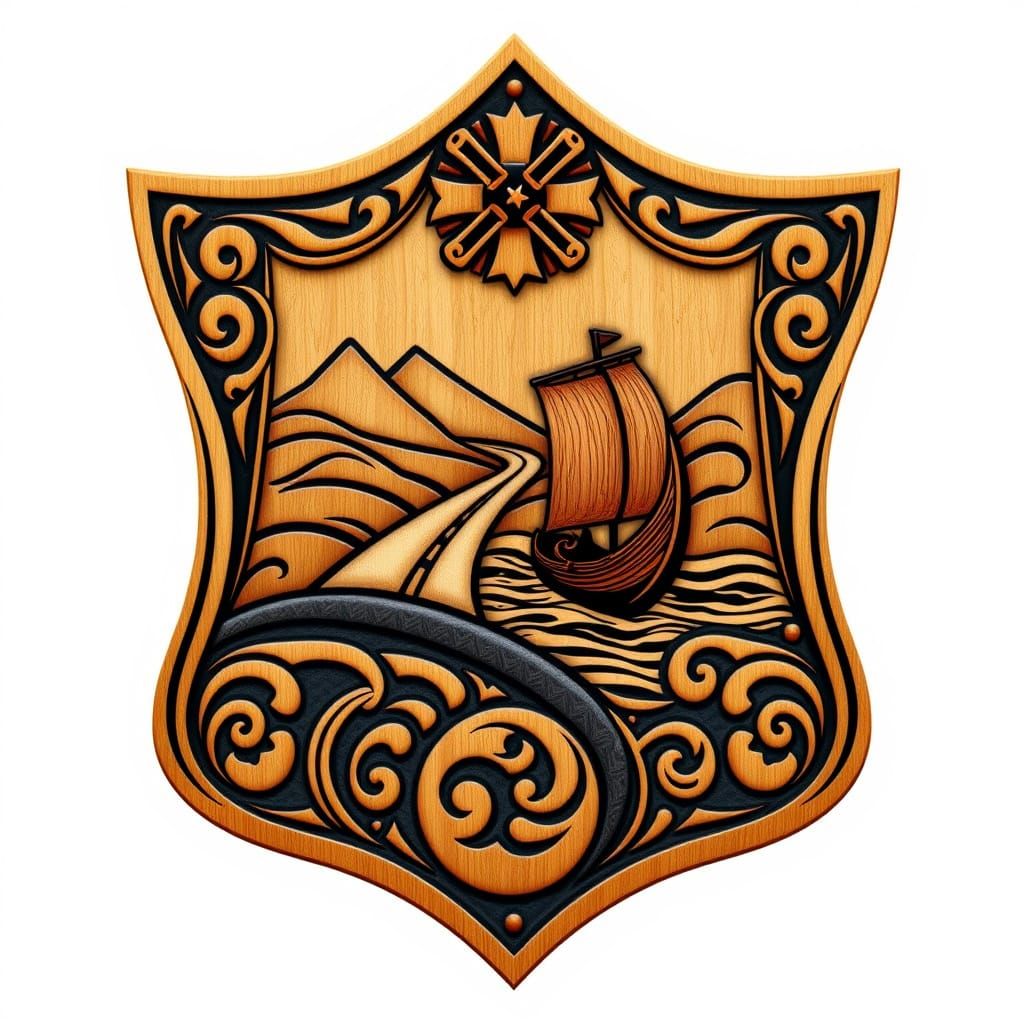 Scottish-Maori Shield Emblem with Intricate Carvings